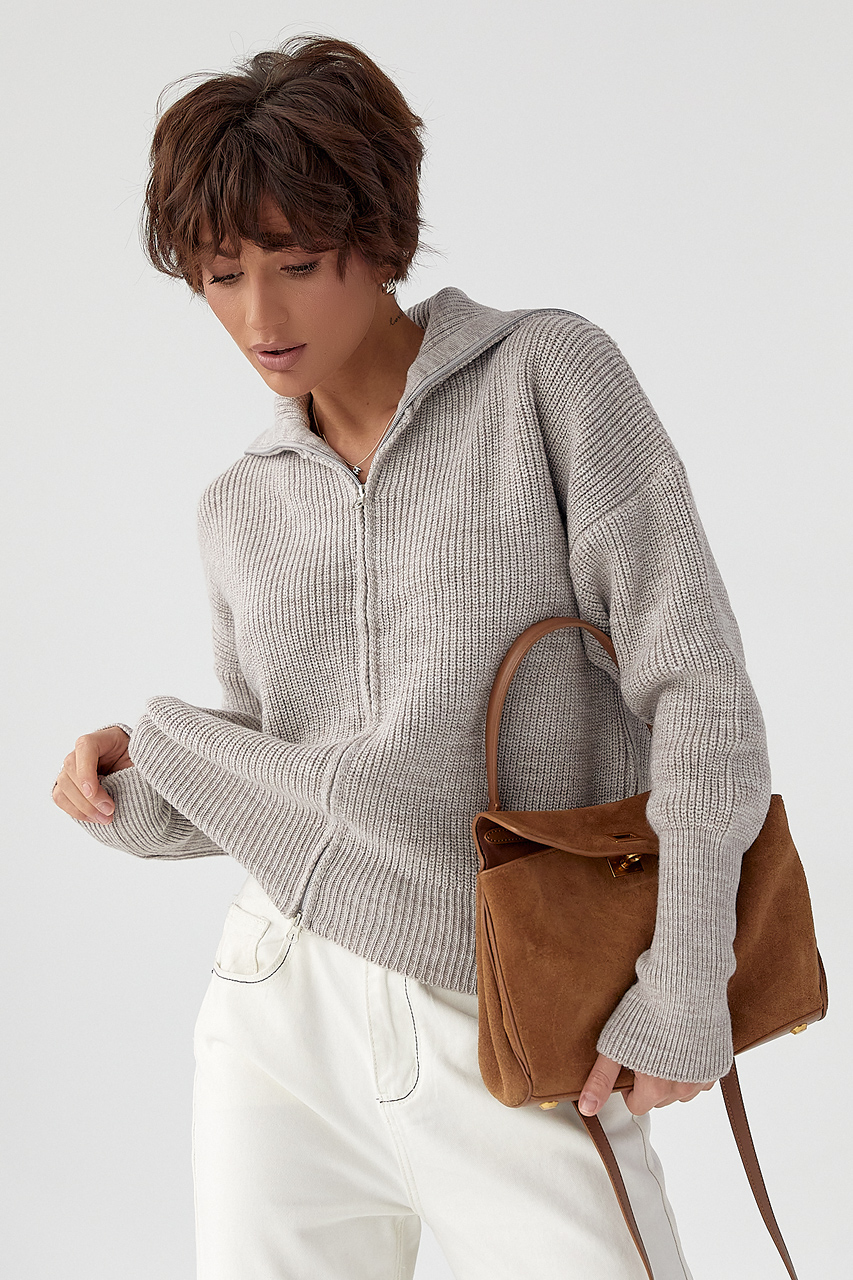 В'язаний кардиган на блискавці з високим коміром  LX-10711315