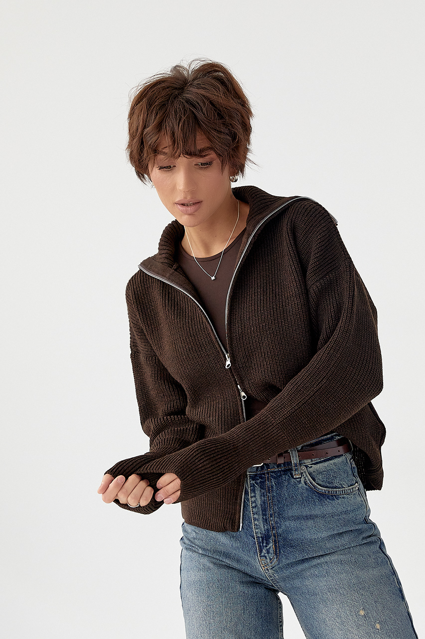 В'язаний кардиган на блискавці з високим коміром  LX-10711351