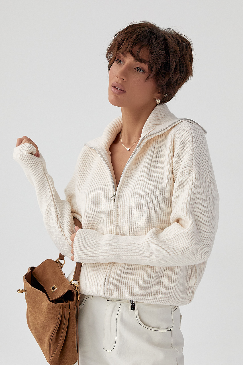 В'язаний кардиган на блискавці з високим коміром  LX-10711347