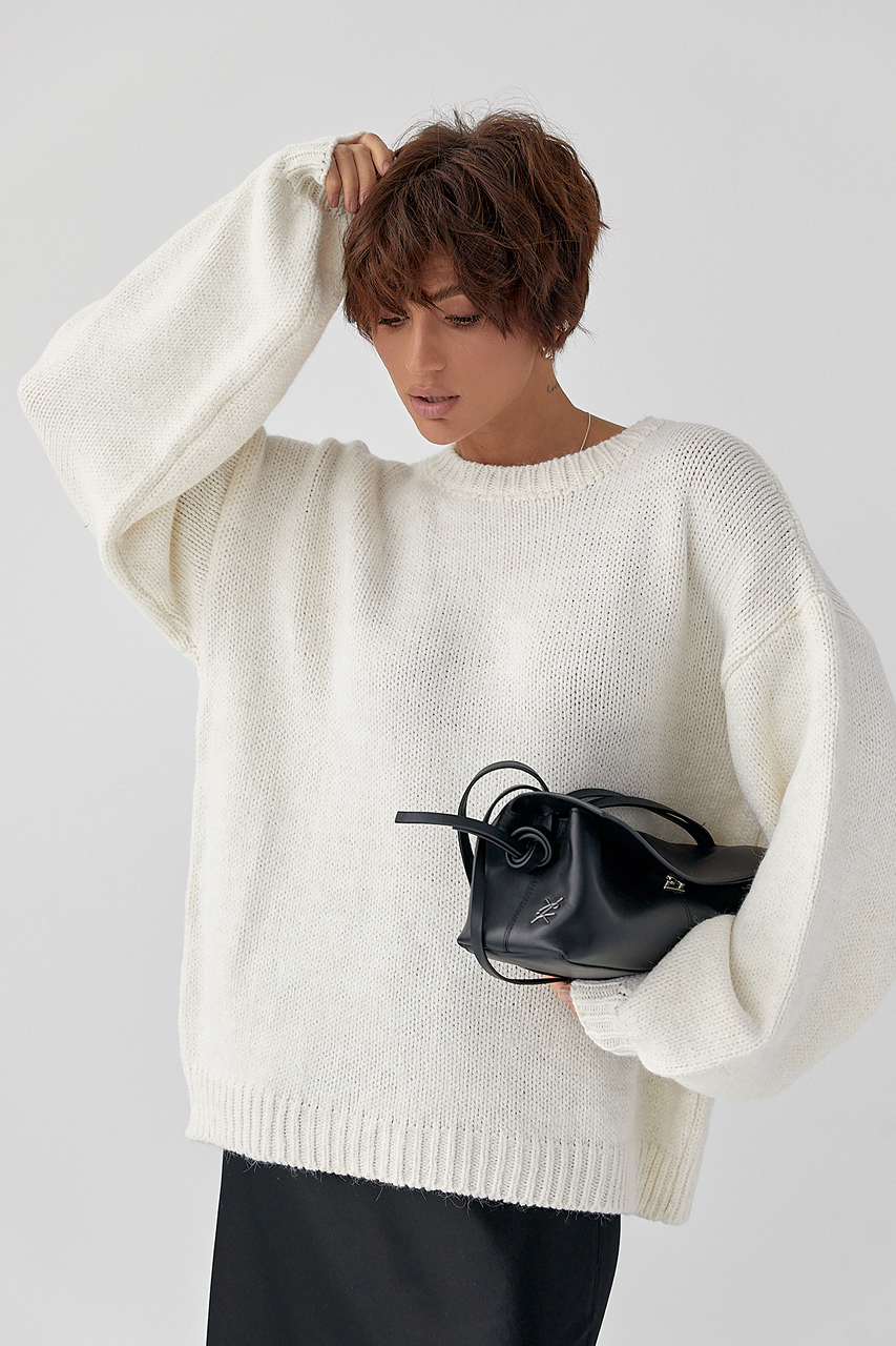 В'язана однотонна кофта з рукавами-ліхткриками  LX-10711401