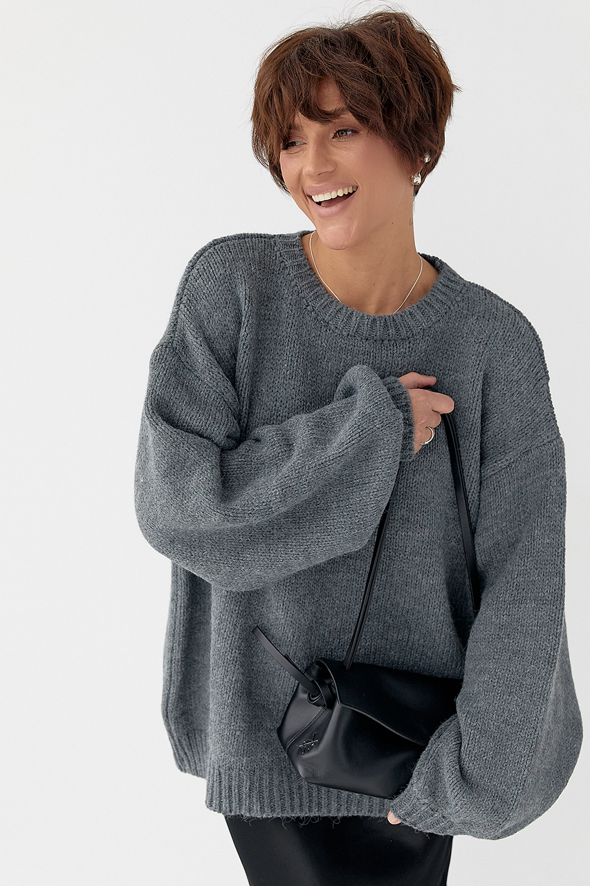 В'язана однотонна кофта з рукавами-ліхткриками LX-10711410 В'язана однотонна кофта з рукавами-ліхткриками LX-10711410