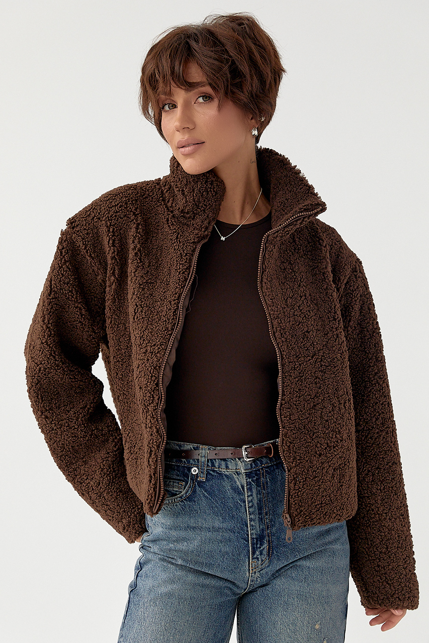 Жіночий кардиган із хутра Тедді на блискавці  LX-10711651