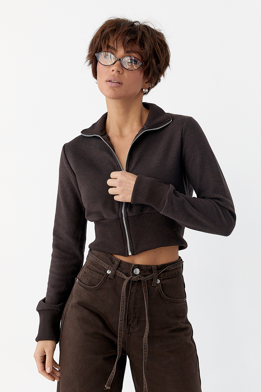 Короткий кардиган на блискавці з коміром-стійкою  LX-10711928