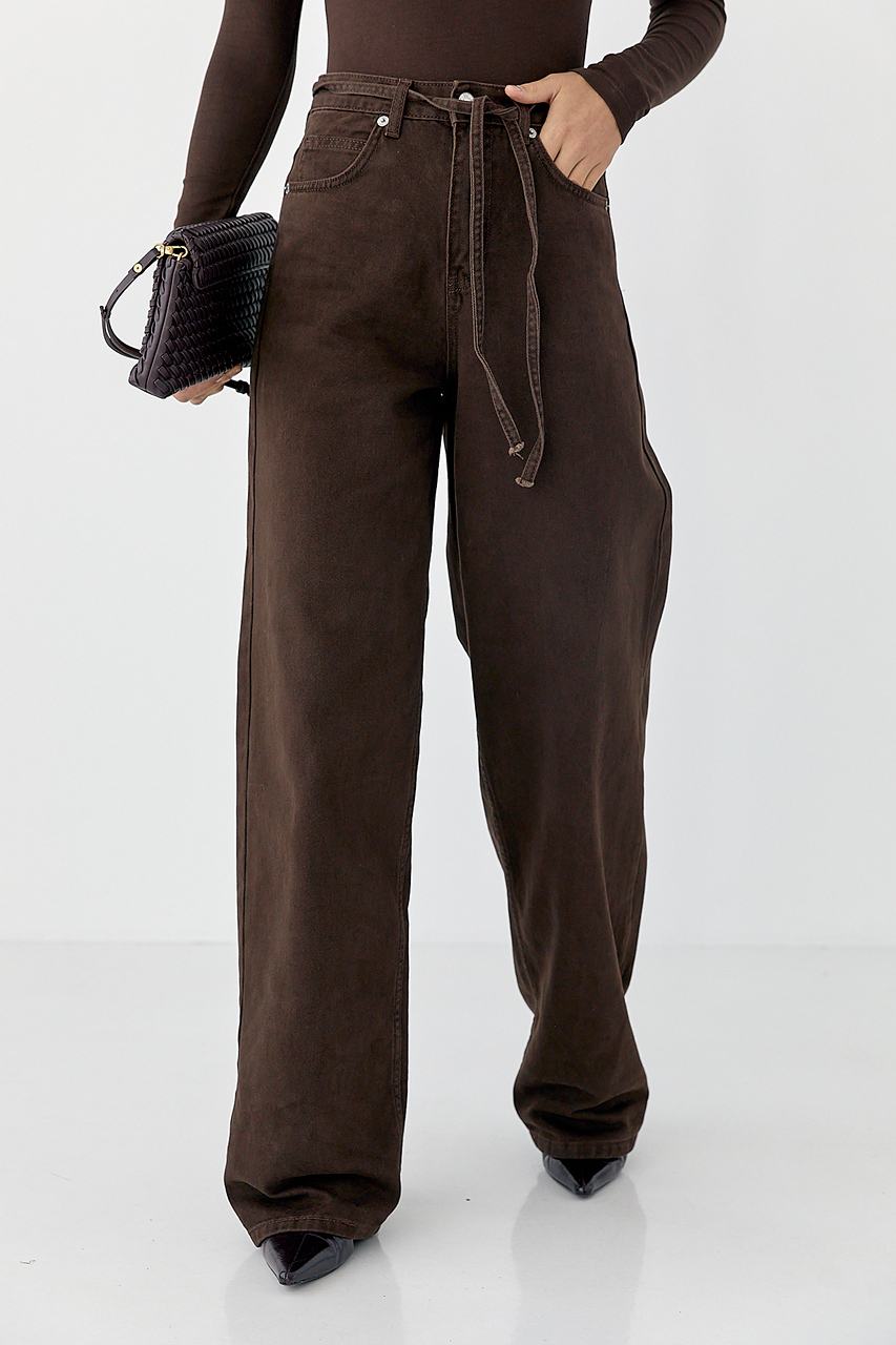 Шоколадні широкі джинси  LX-10712651
