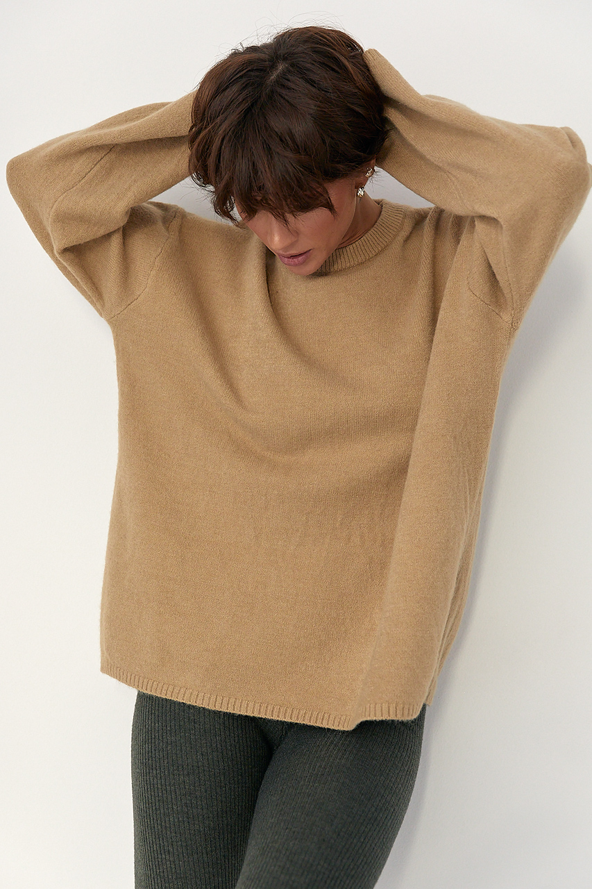 В'язана однотонна кофта з широкими рукавами  LX-10713520