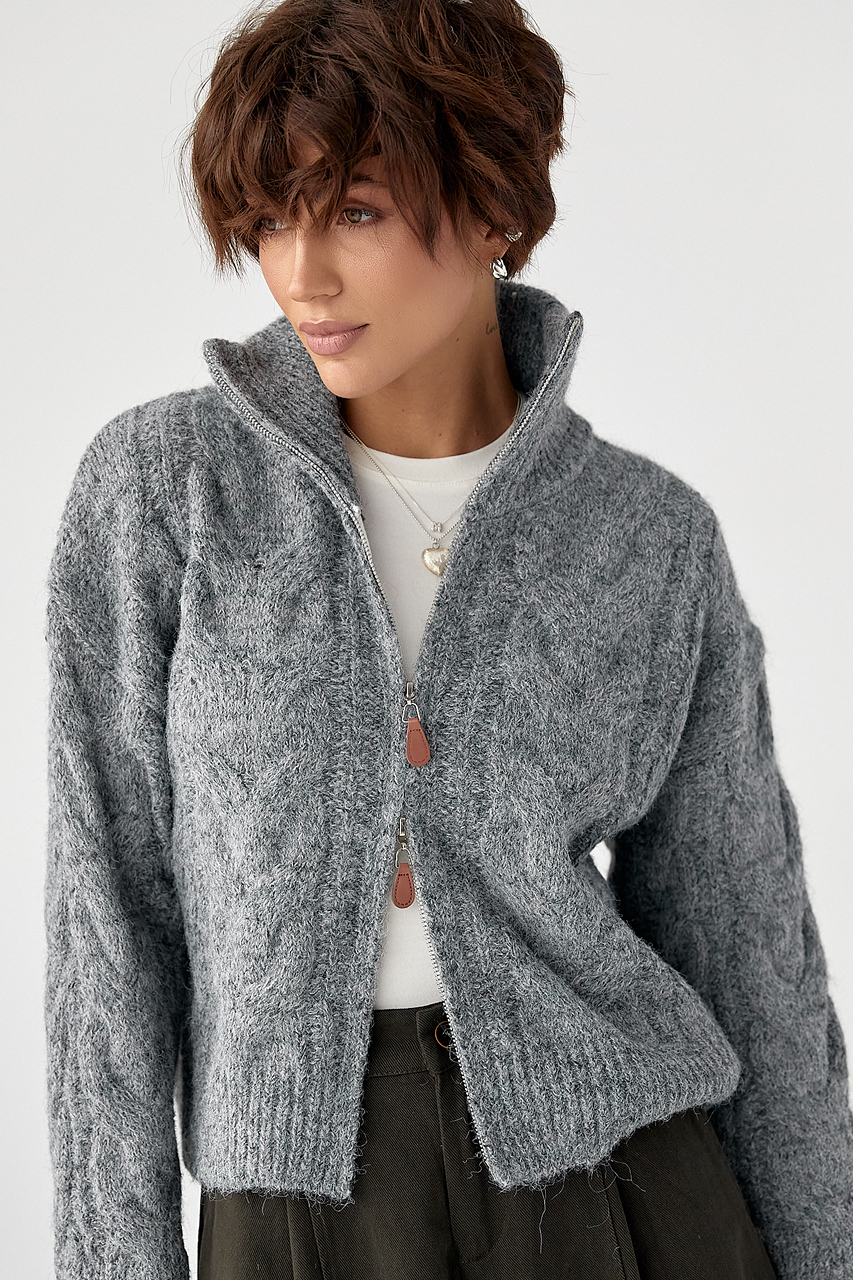 Теплий кардиган в косички на блискавці  LX-10714710