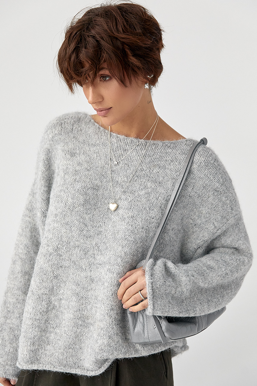 В'язаний мохеровий джемпер із широкими рукавами  LX-10715110