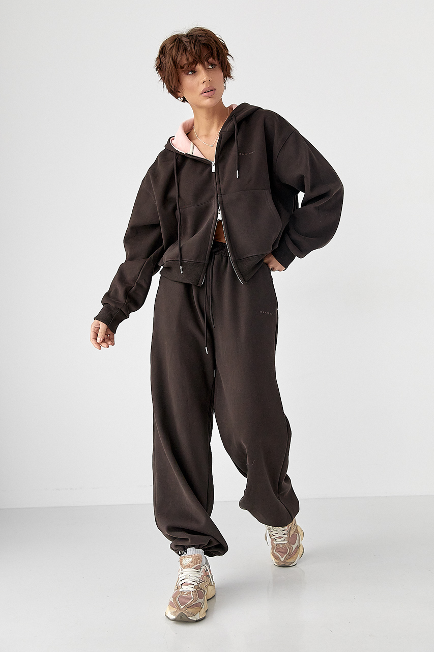 Теплий спортивний костюм з капюшоном із рожевим начосом