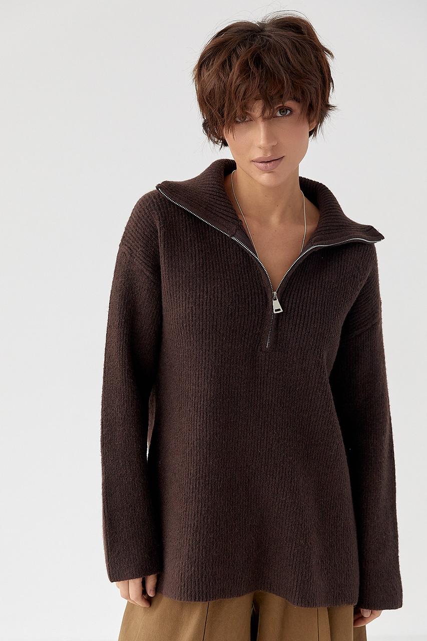 В'язаний светр із високою горловиною на блискавці