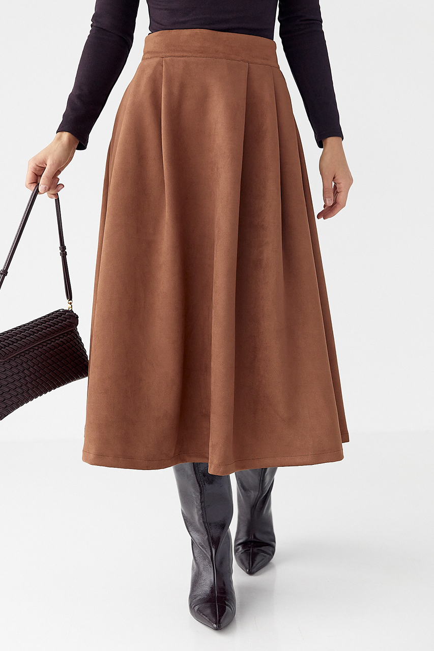 Замшева пишна спідниця довжини міді