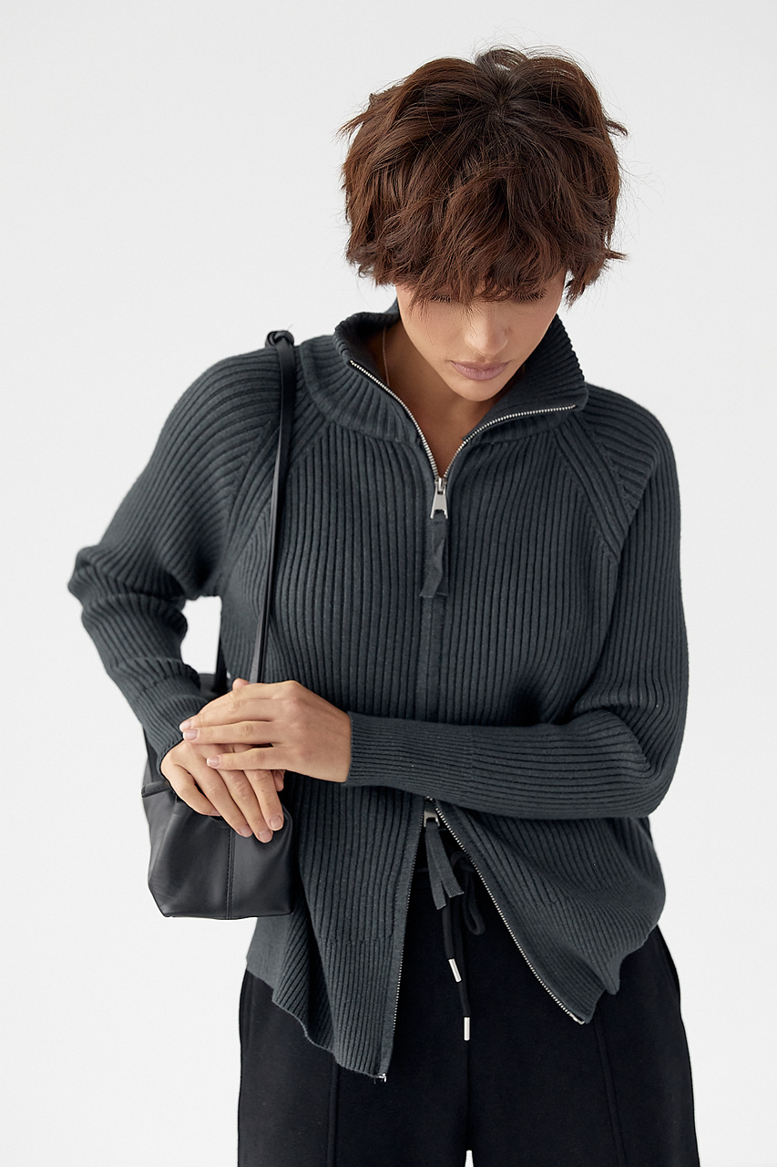 Кардиган в рубчик на блискавці LX-10716022 Кардиган в рубчик на блискавці LX-10716022