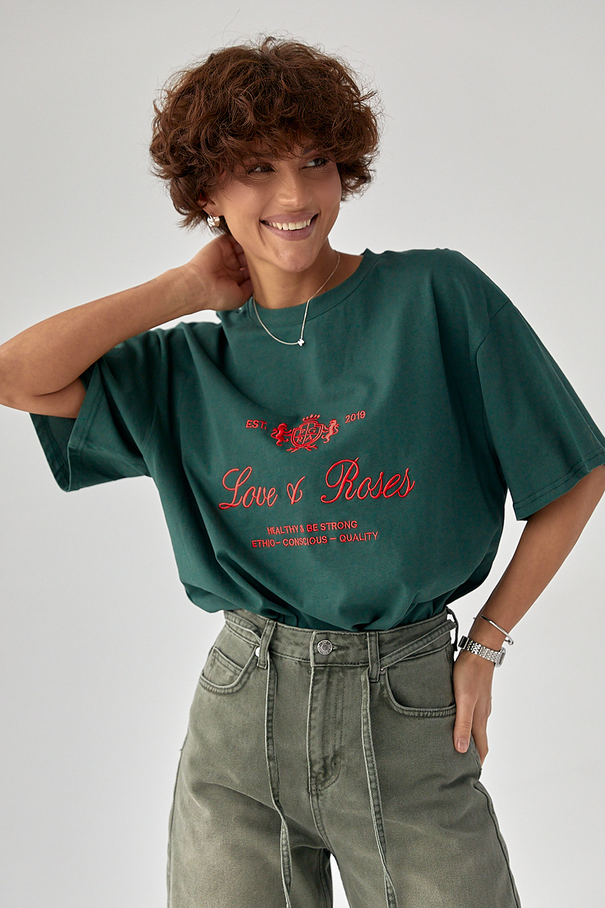 Футболка вільного фасону з вишитими написами LX-10716225 Футболка вільного фасону з вишитими написами LX-10716225