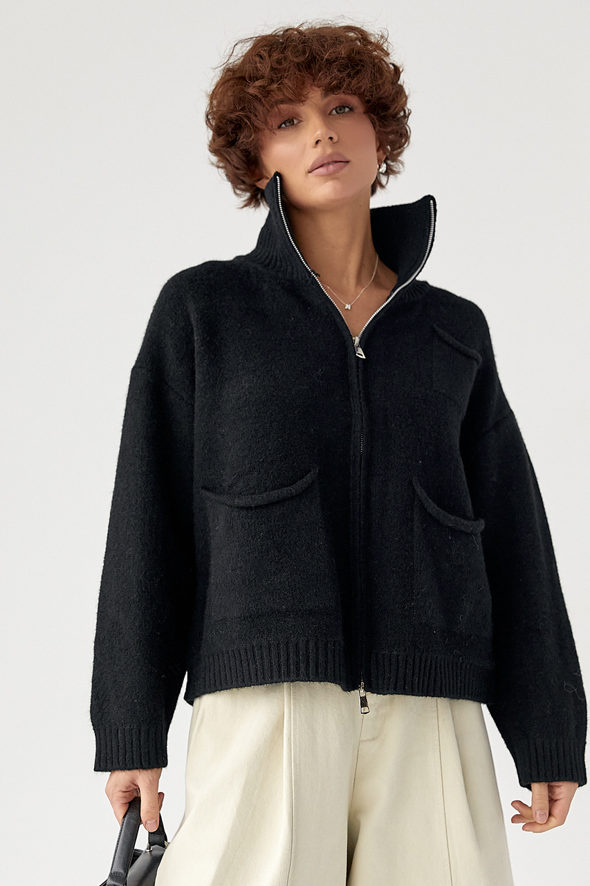 В'язаний кардиган на блискавці з кишенями LX-10716309 В'язаний кардиган на блискавці з кишенями LX-10716309