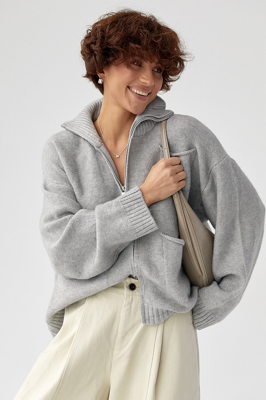 В'язаний кардиган на блискавці з кишенями LX-10716310 В'язаний кардиган на блискавці з кишенями LX-10716310