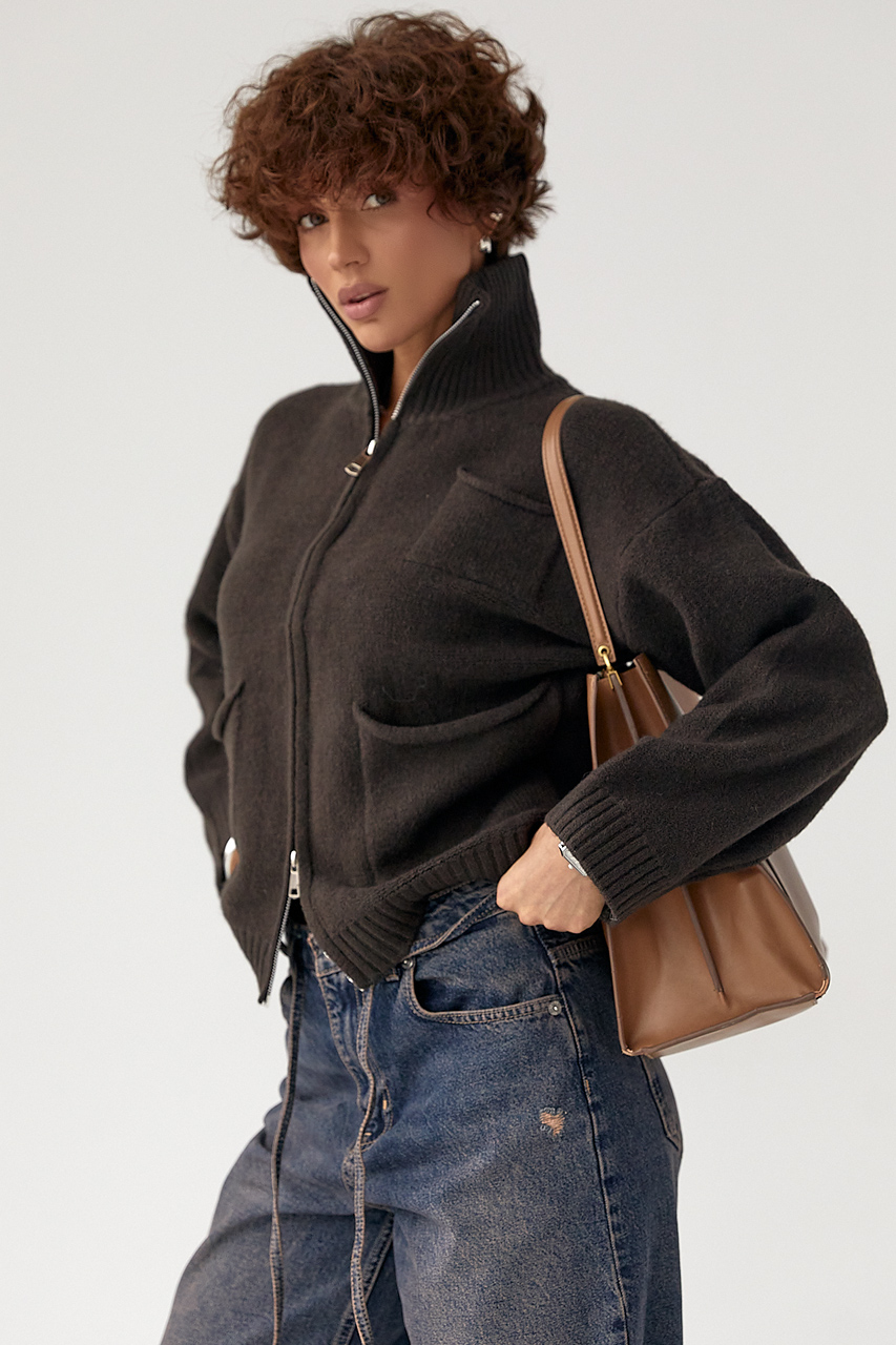 В'язаний кардиган на блискавці з кишенями LX-10716328 В'язаний кардиган на блискавці з кишенями LX-10716328