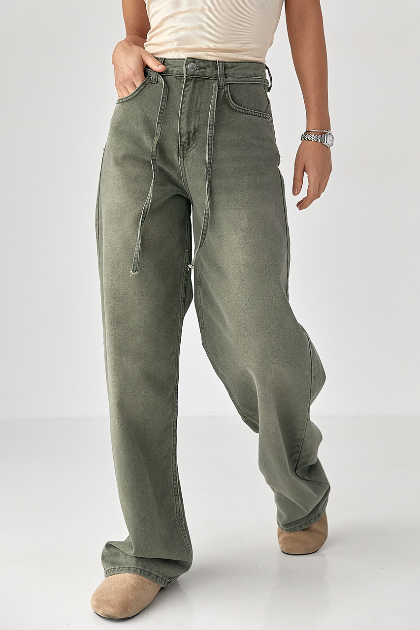 Оливкові джинси Palazzo на зав'язках LX-10716616 Оливкові джинси Palazzo на зав'язках LX-10716616