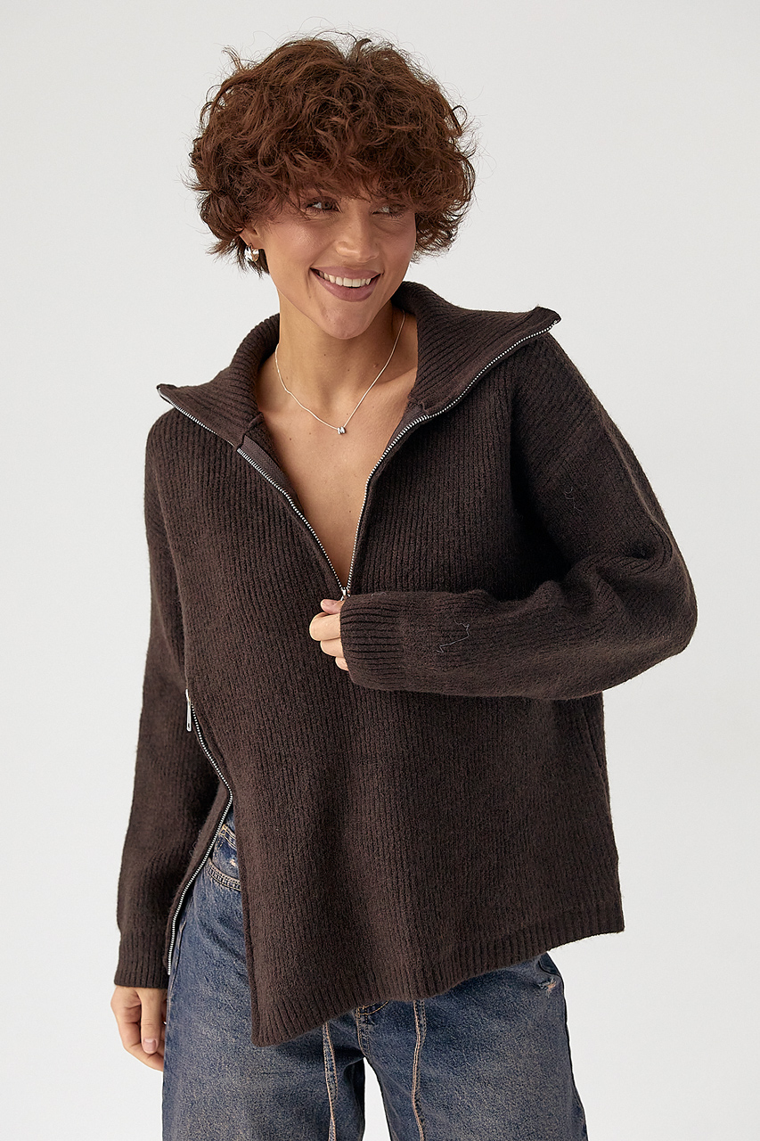 В'язана жіноча кофта з блискавками  LX-10717151