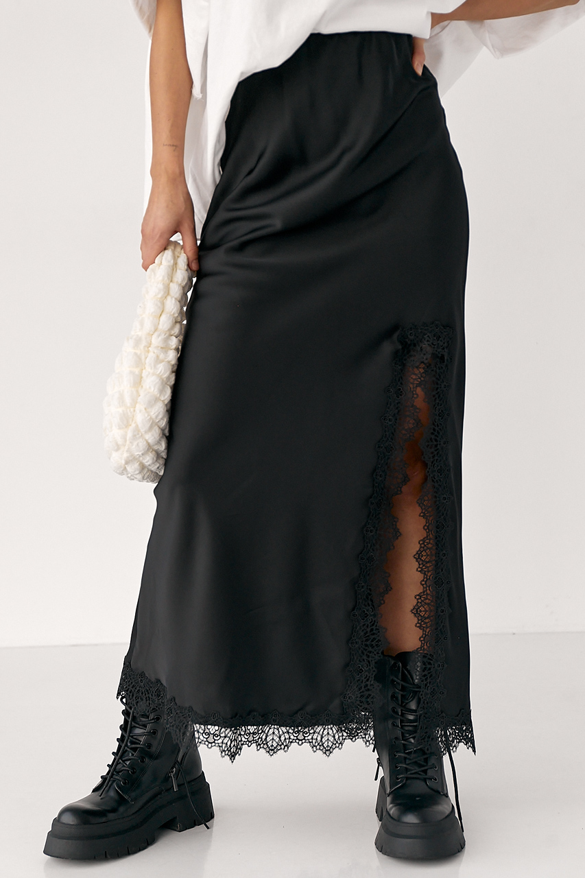 Сатинова довга спідниця з розрізом  LX-10718209