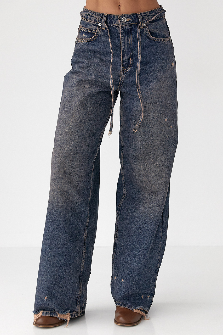 Жіночі джинси на зав'язках із потертостями