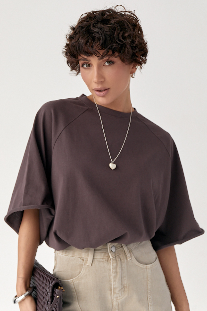 Однотонна вільна футболка з рукавами-реглан  LX-10719228