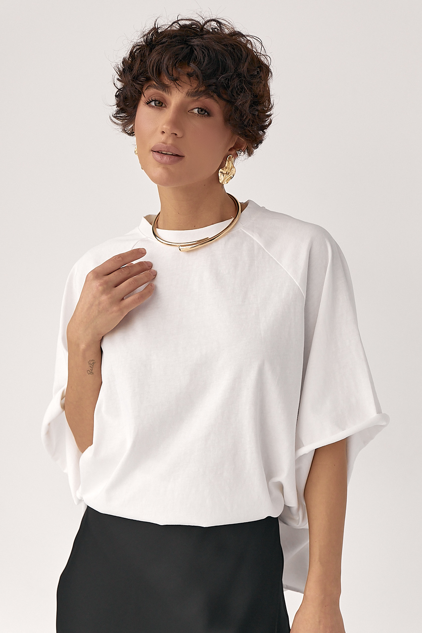 Однотонна вільна футболка з рукавами-реглан  LX-10719247