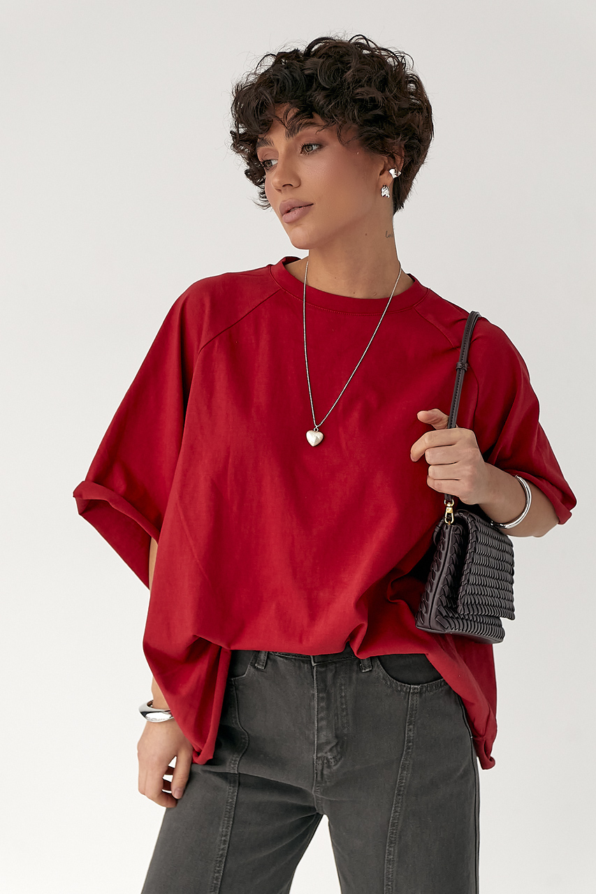 Однотонна вільна футболка з рукавами-реглан  LX-10719221