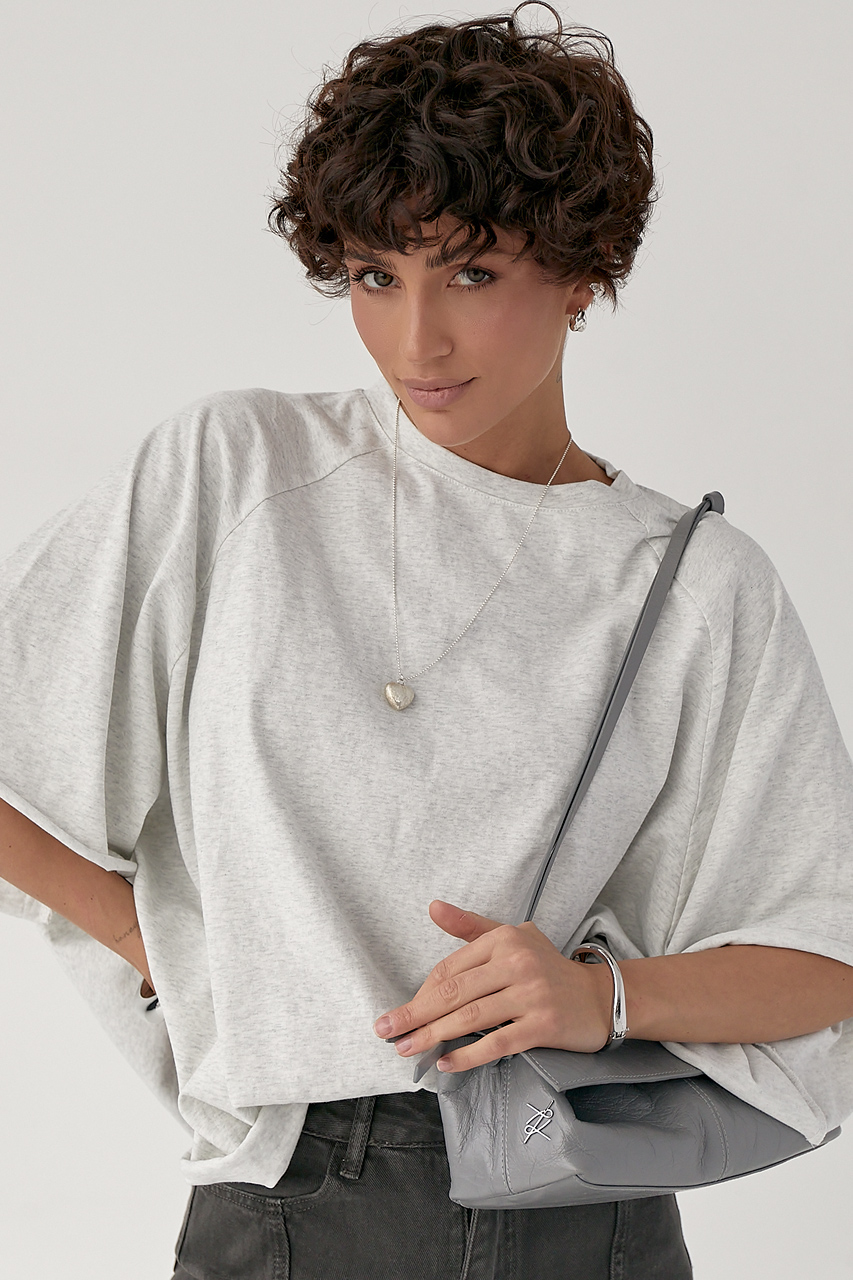 Однотонна вільна футболка з рукавами-реглан  LX-10719211