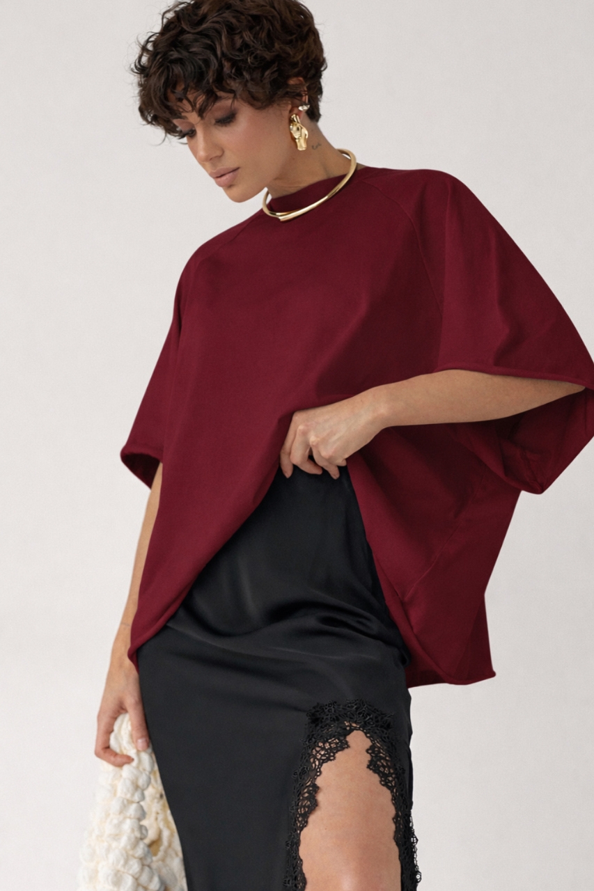 Однотонна вільна футболка з рукавами-реглан  LX-10719235