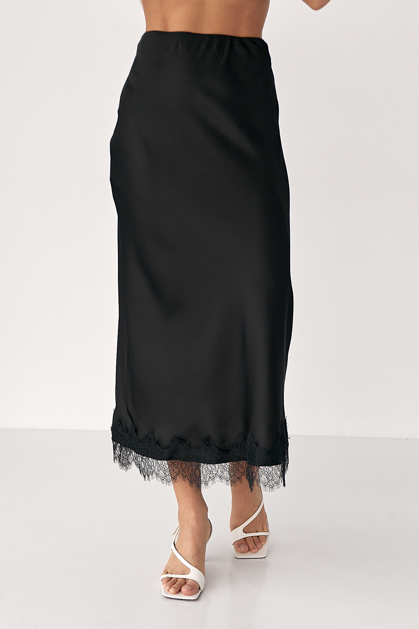 Атласна спідниця міді з мереживом LX-10719309 Атласна спідниця міді з мереживом LX-10719309