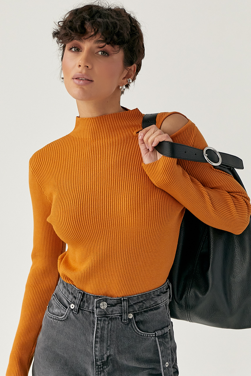 Лонг у рубчик з вирізами на плечі  LX-10719643