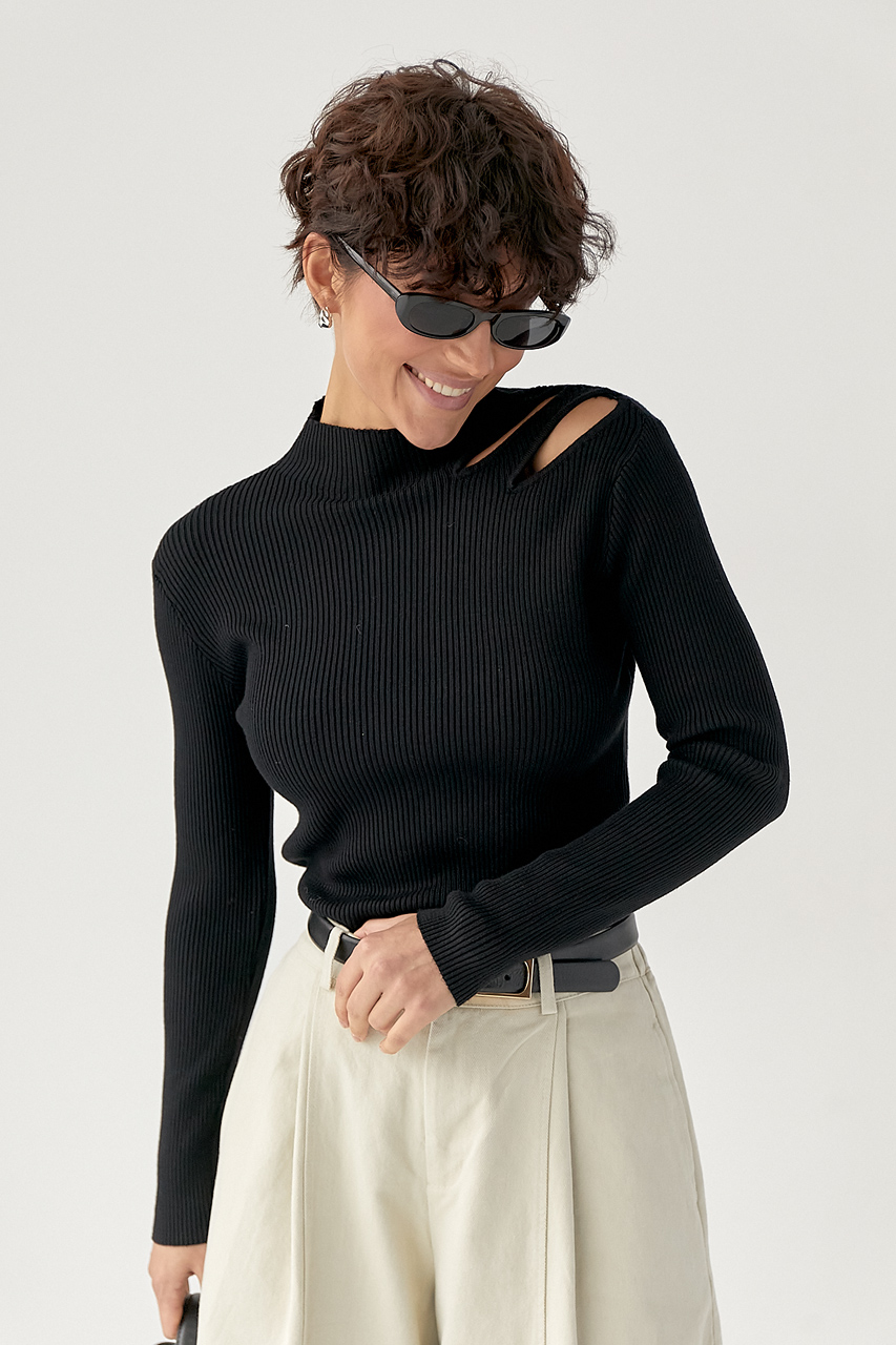 Лонг у рубчик з вирізами на плечі  LX-10719609