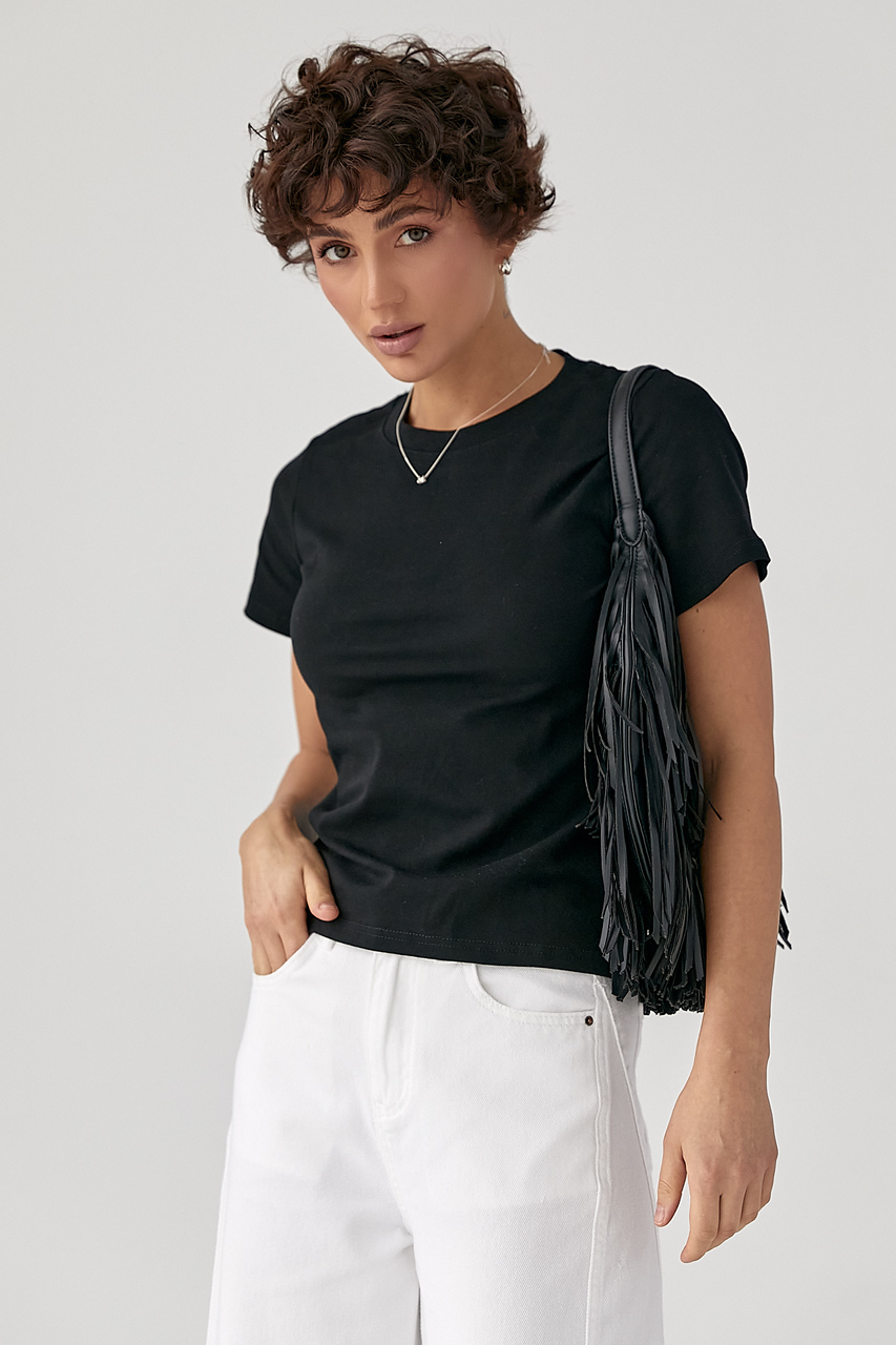 Однотонна жіноча еластична футболка