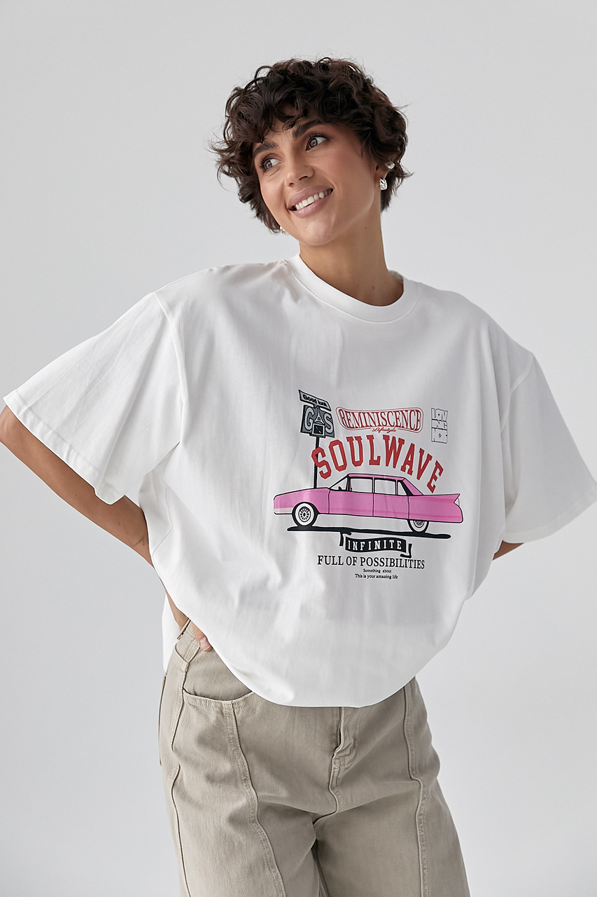 Футболка вільного фасону  із принтом авто