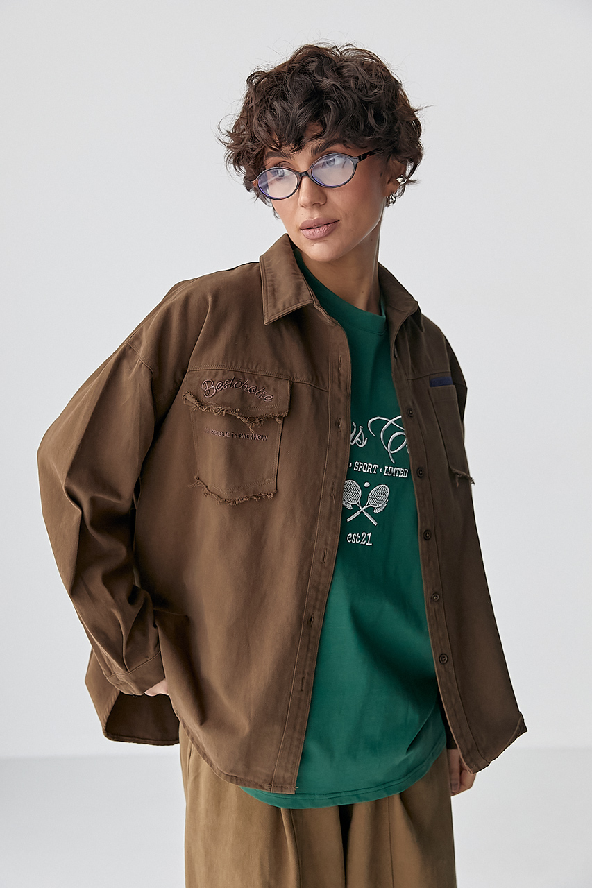 Котонова сорочка з накладними кишенями