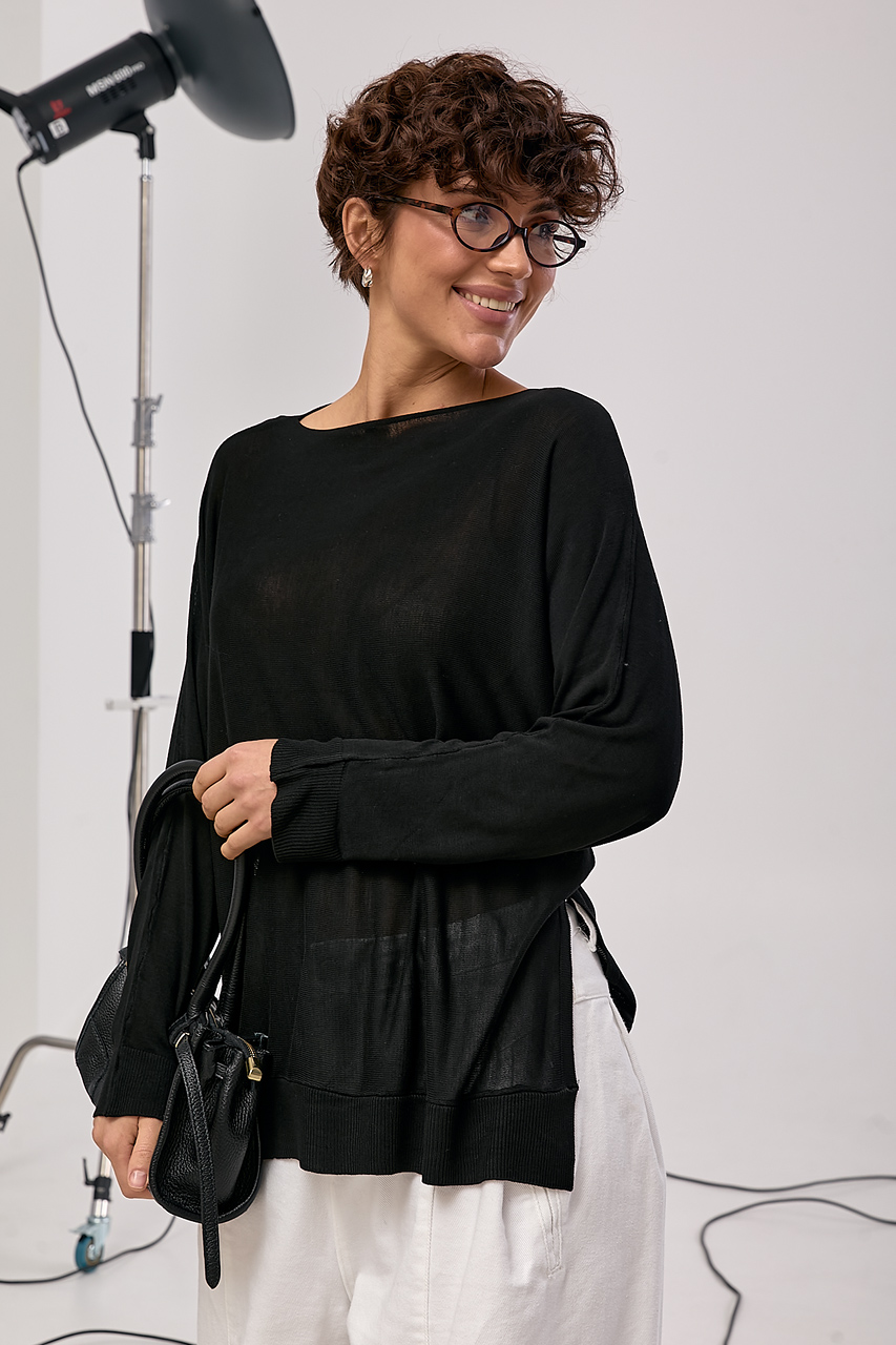 Прозорий вільний лонг із горловиною-човником  LX-10722509