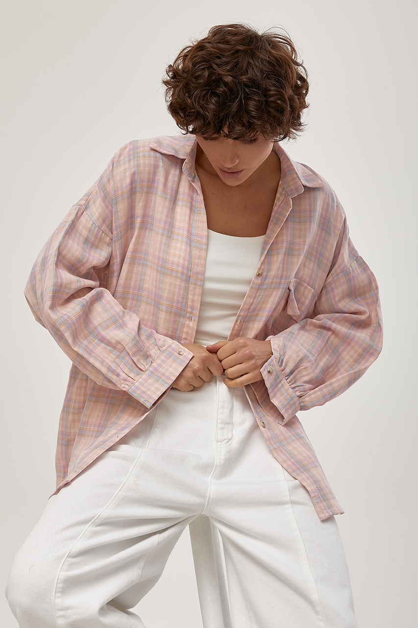 Сорочка в клітинку з відкладним комірцем  LX-10722807