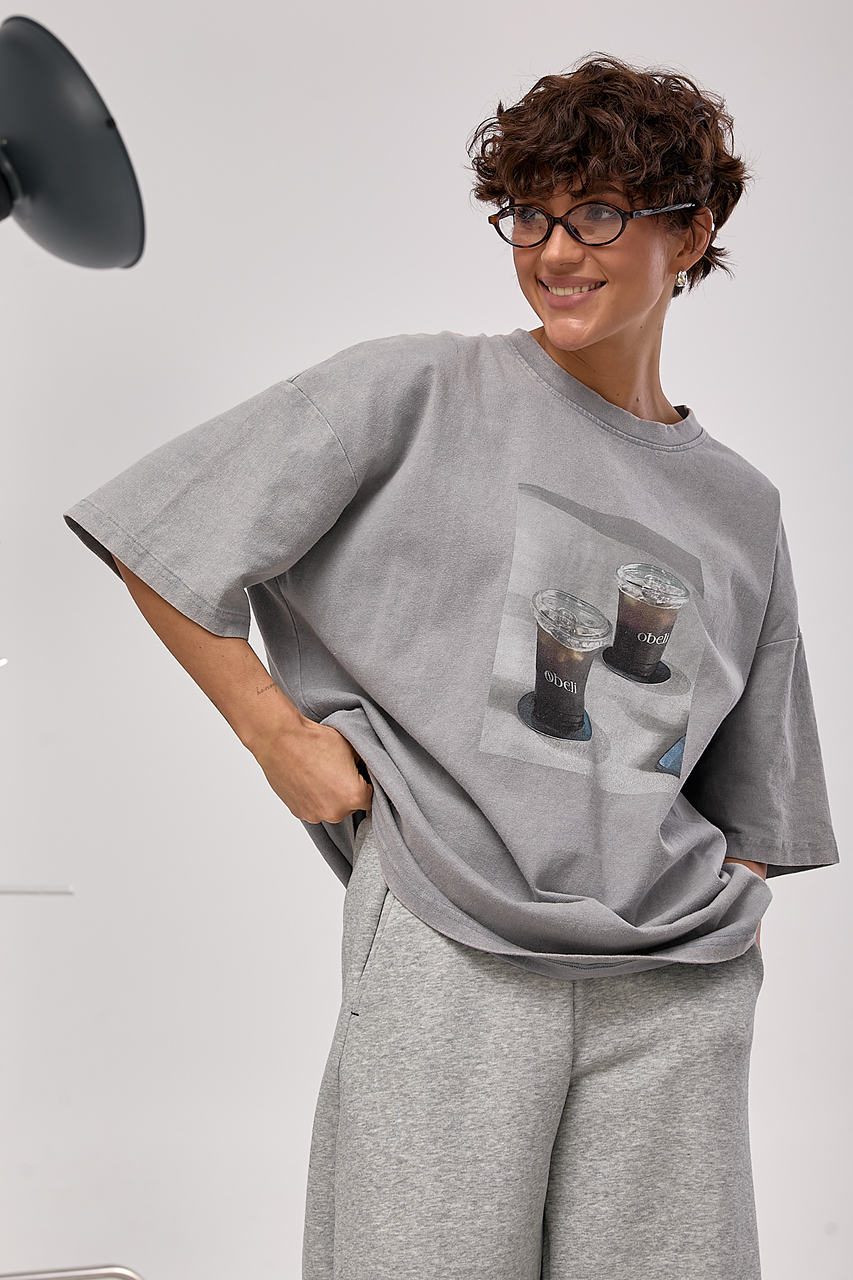 Оверсайз футболка з принтом "Coffee Cups"  LX-10723010