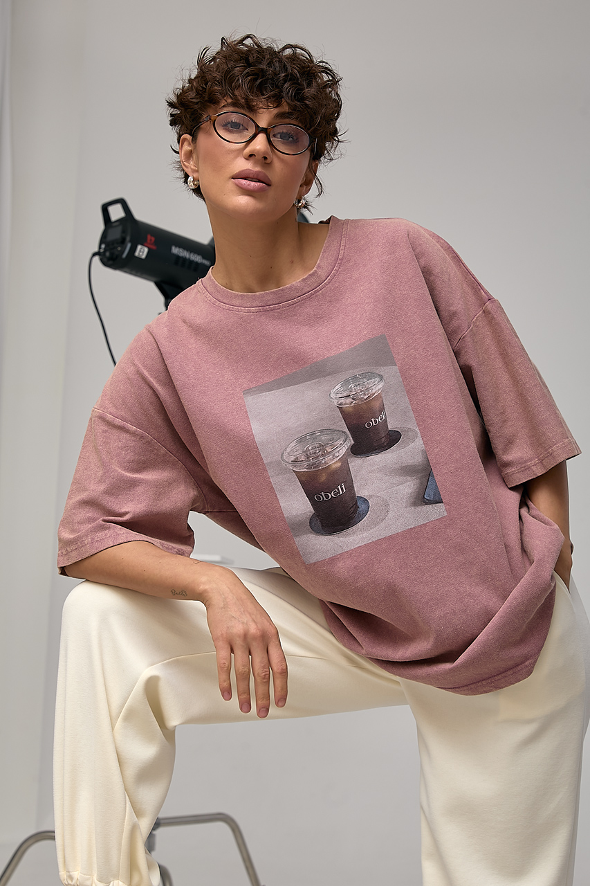 Оверсайз футболка з принтом "Coffee Cups"  LX-10723007