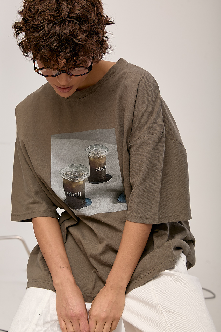 Оверсайз футболка з принтом "Coffee Cups"  LX-10723016