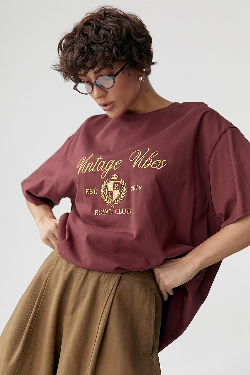 Оверсайз футболка з вишитими написами  LX-10723335