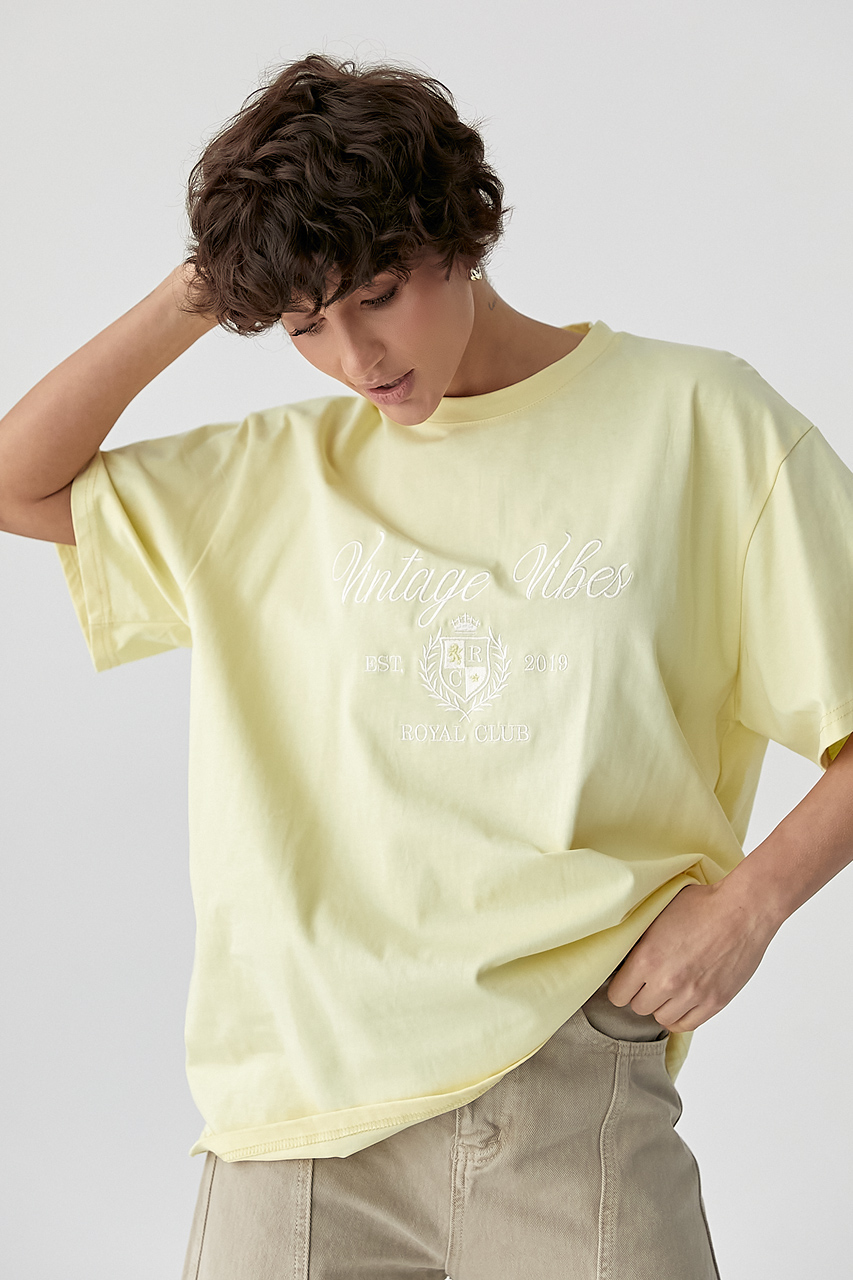 Оверсайз футболка з вишитими написами  LX-10723303