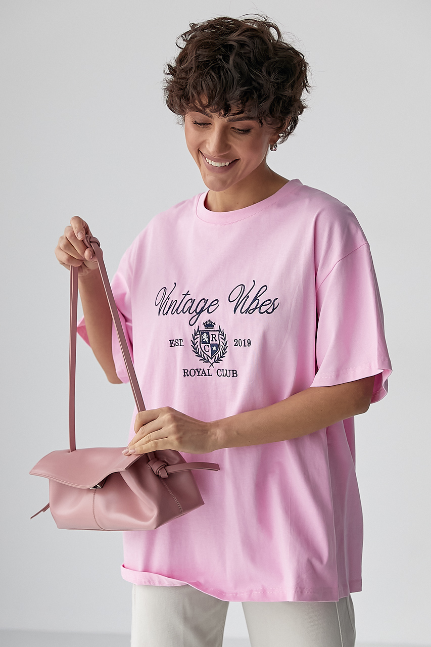 Оверсайз футболка з вишитими написами  LX-10723314