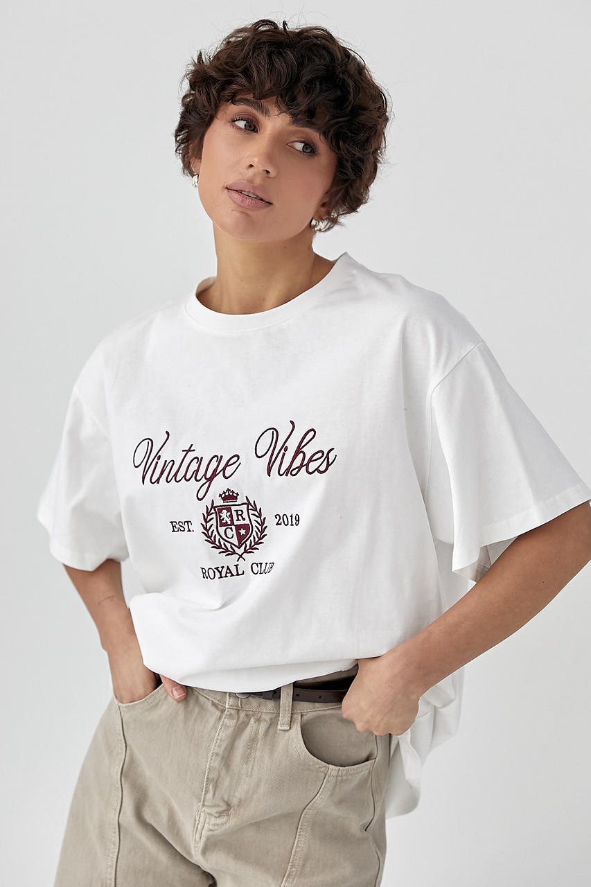 Оверсайз футболка з вишитими написами  LX-10723301