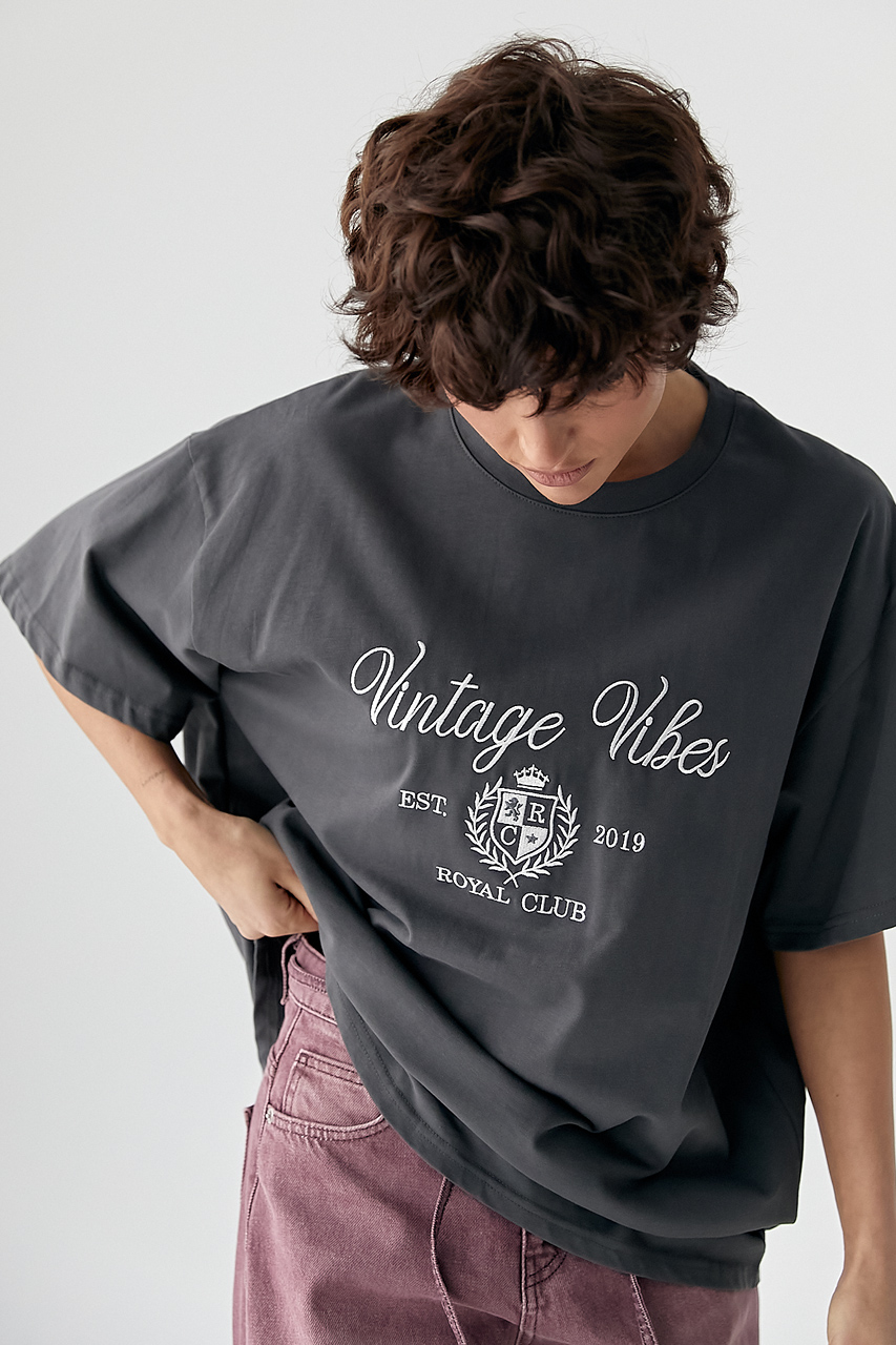 Оверсайз футболка з вишитими написами  LX-10723322