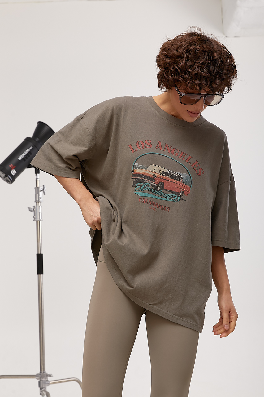 Футболка в стилі тай-дай із принтом авто  LX-10724316