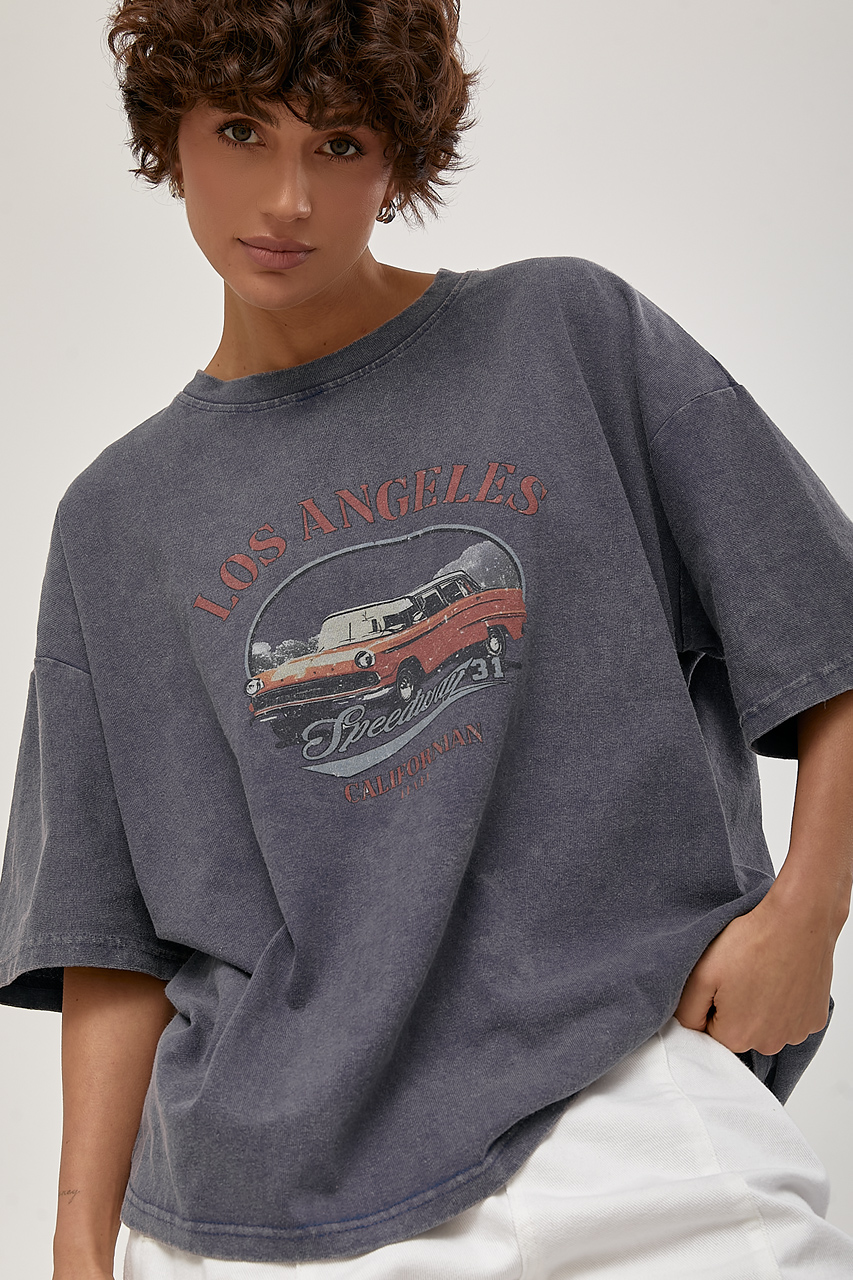 Футболка в стилі тай-дай із принтом авто  LX-10724340