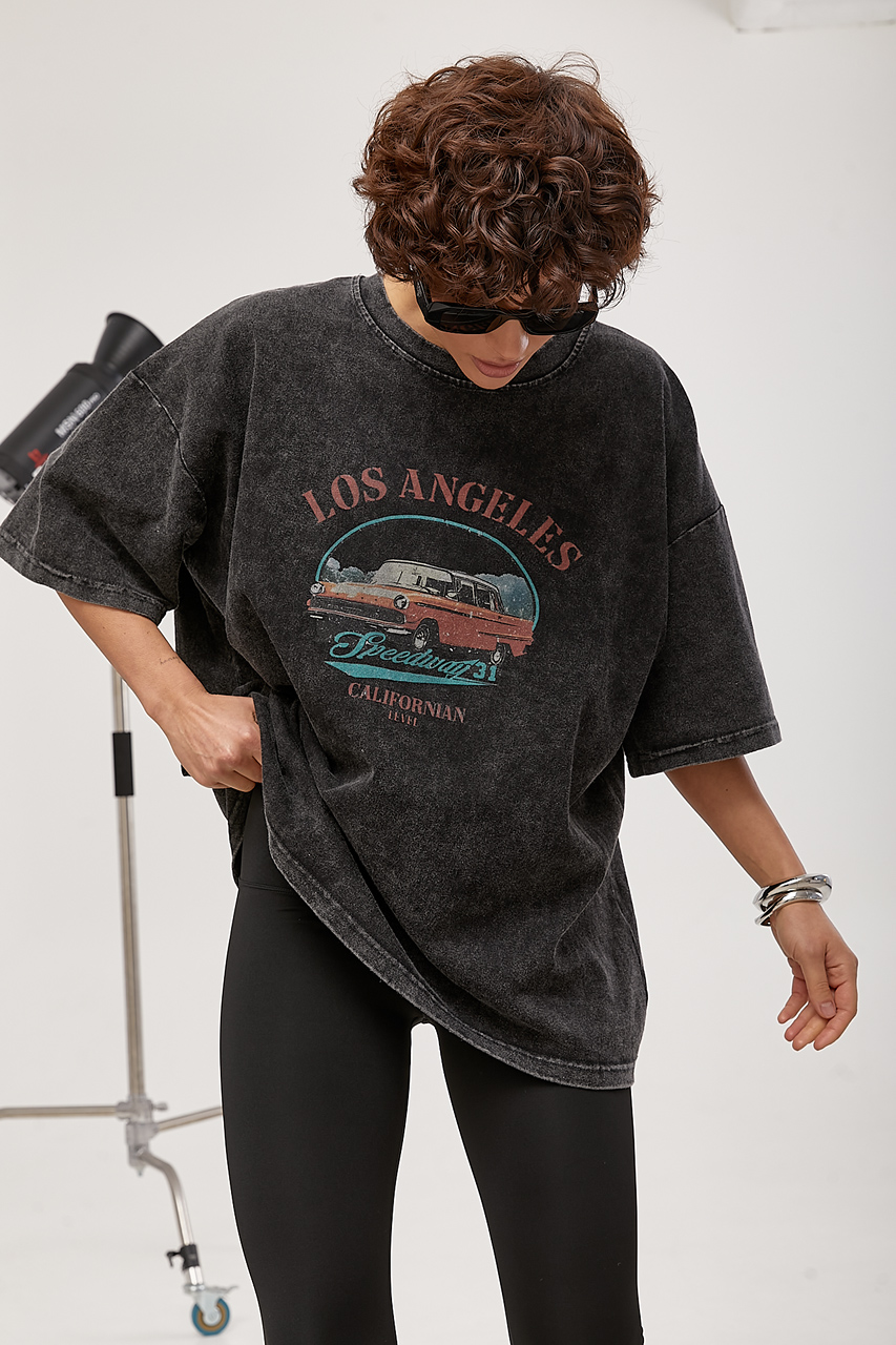 Футболка в стилі тай-дай із принтом авто  LX-10724309