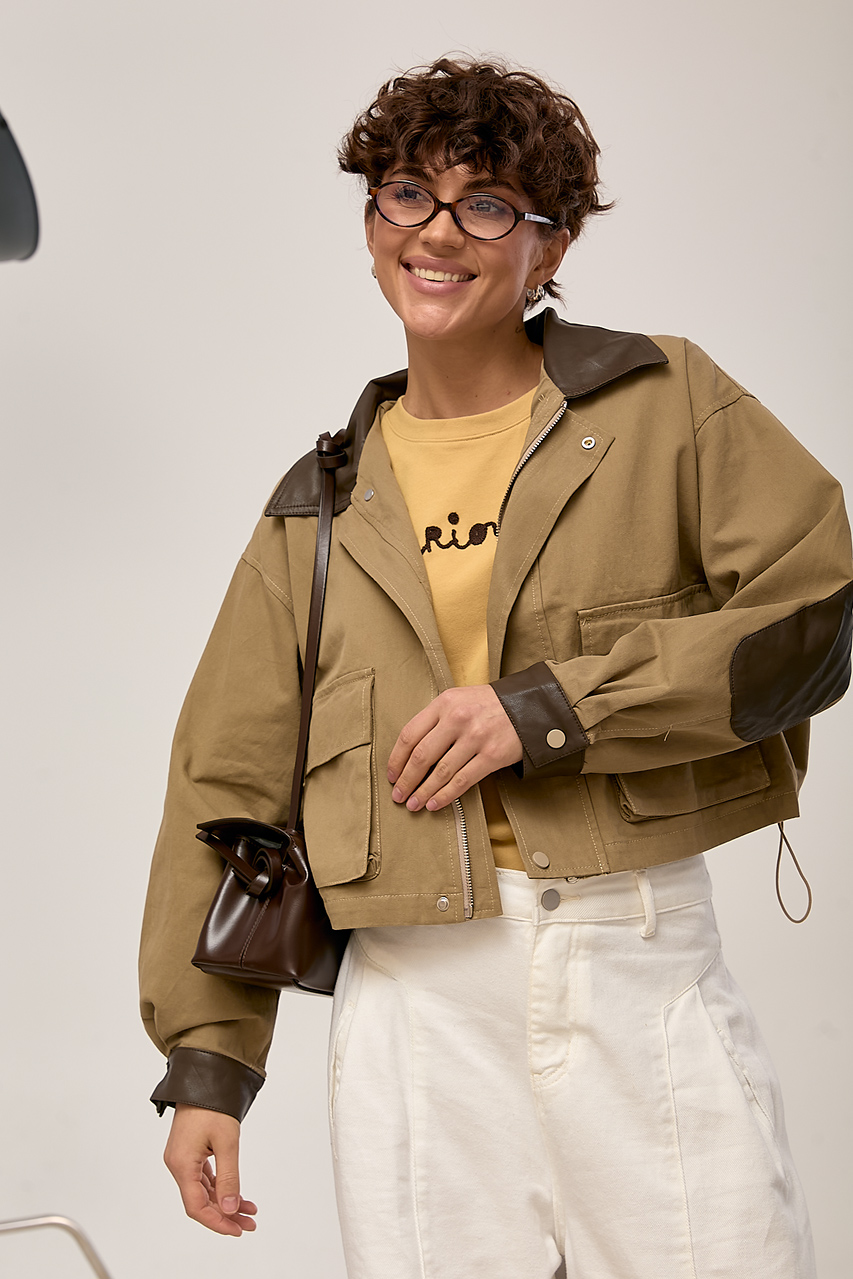 Котонова вітровка зі вставками з еко-шкіри  LX-10724720