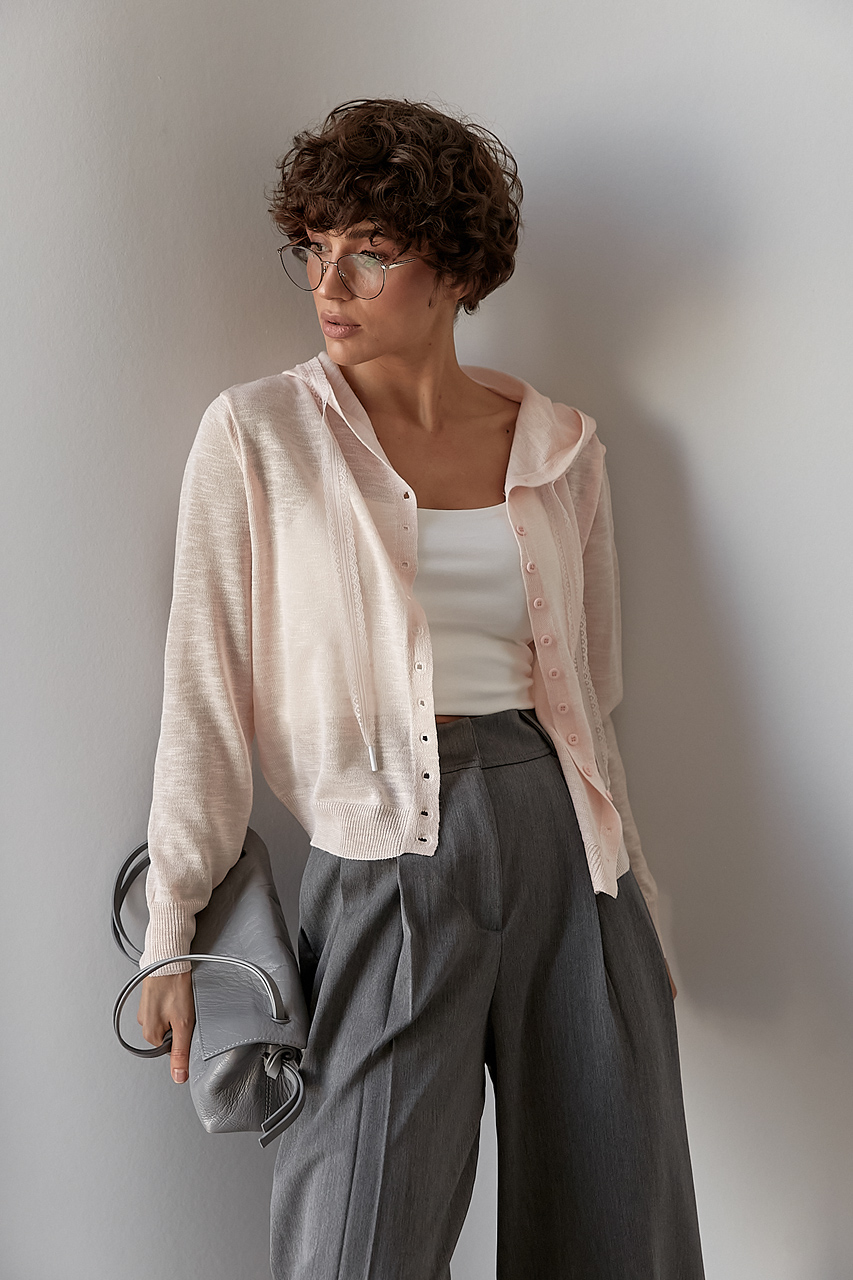 Легкий в'язаний кардиган на ґудзиках із капюшоном  LX-10724907