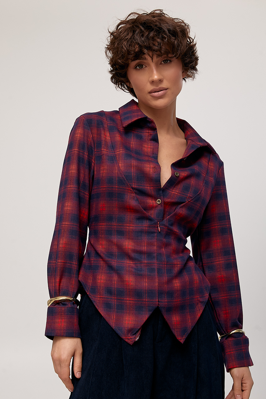 Сорочка в клітинку із зав'язками на талії  LX-10725808